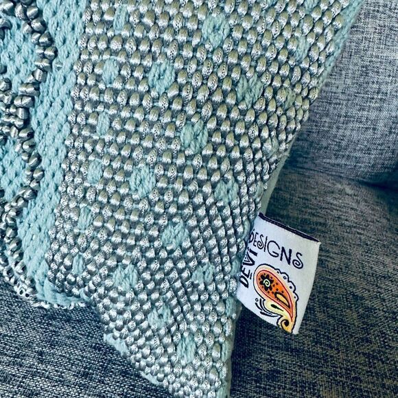 Devi Designs Boho Diamond Teal Blue Gray Fabric Throw Pillow - Picture 5 of 6